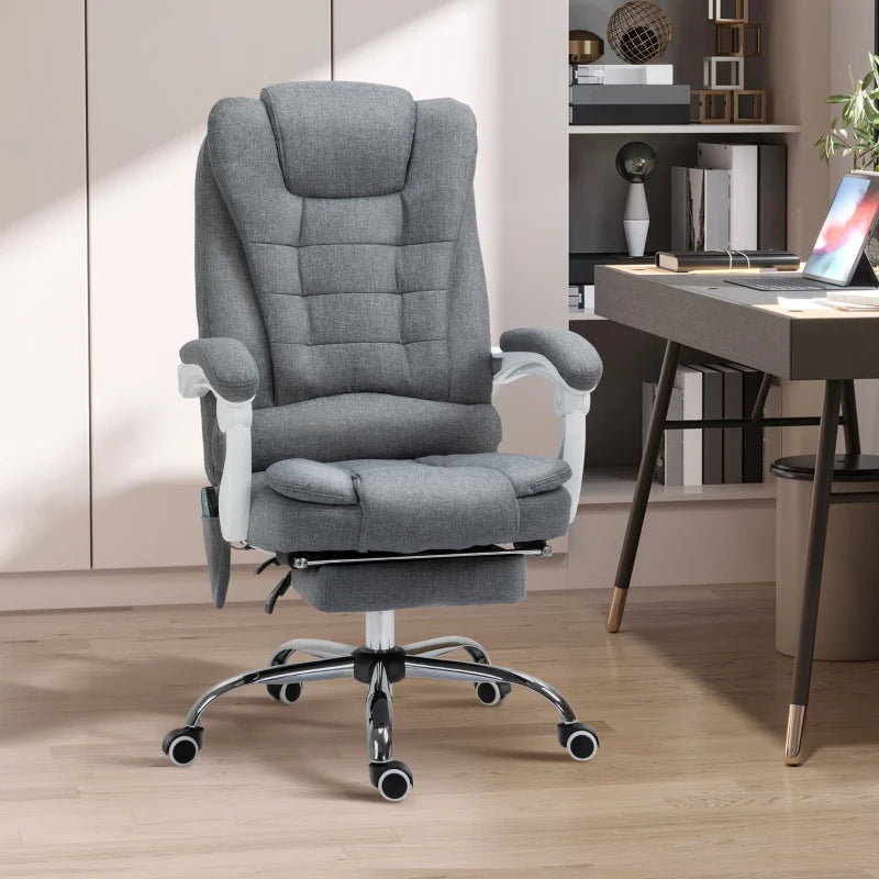 Vinsetto Heated Vibration Massage Executive Office Chair - Adjustable Ergonomic High Back Recliner with Footrest - Grey