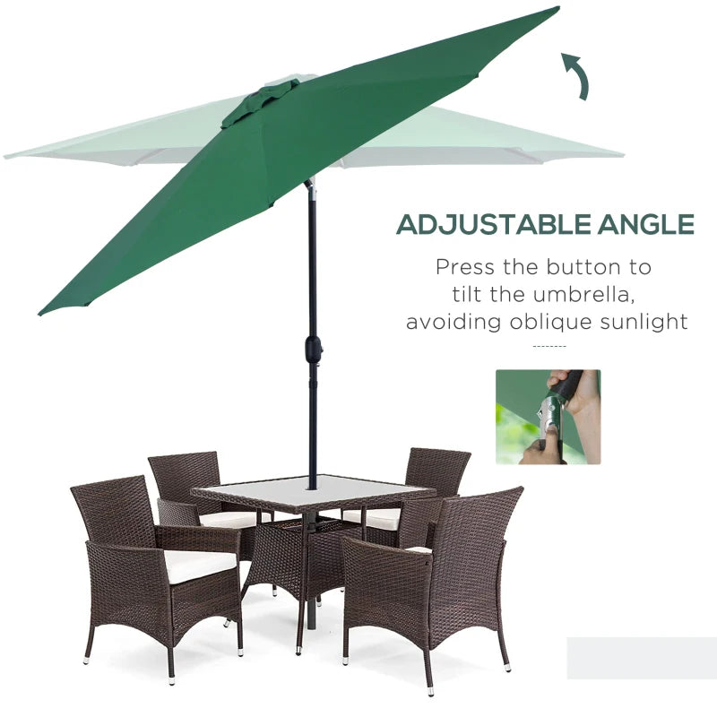 Green Tilted Garden Umbrella with Crank Handle - Outdoor Sun Shade