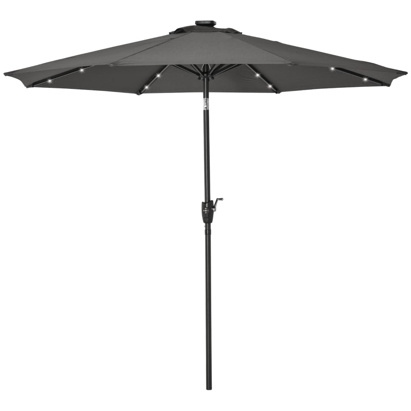 Grey Solar LED Light Patio Umbrella with Hand Crank