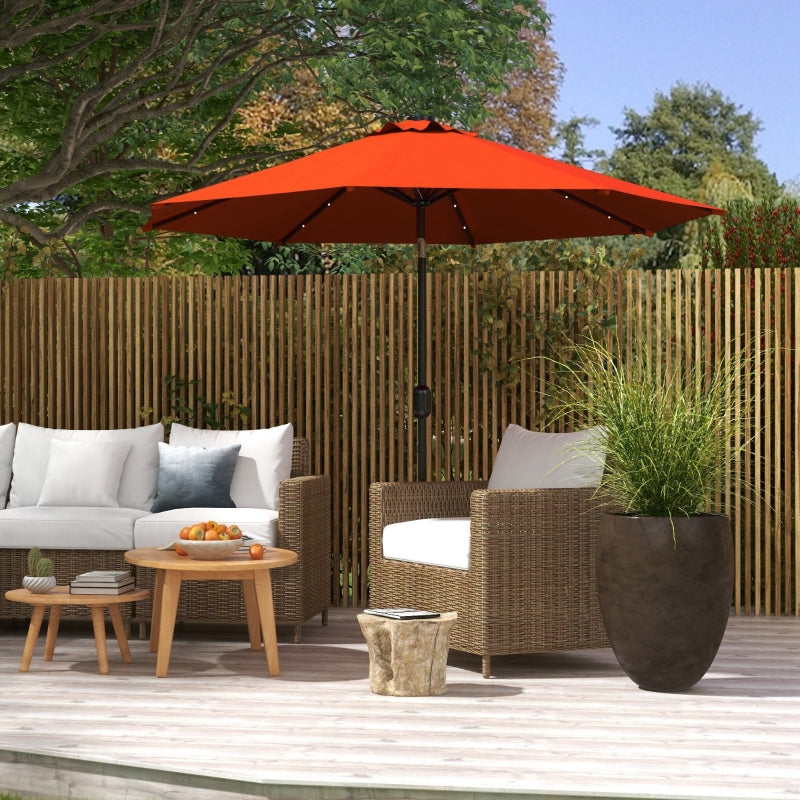 Orange 2.7m Patio Umbrella with Tilt Crank and LED Lights