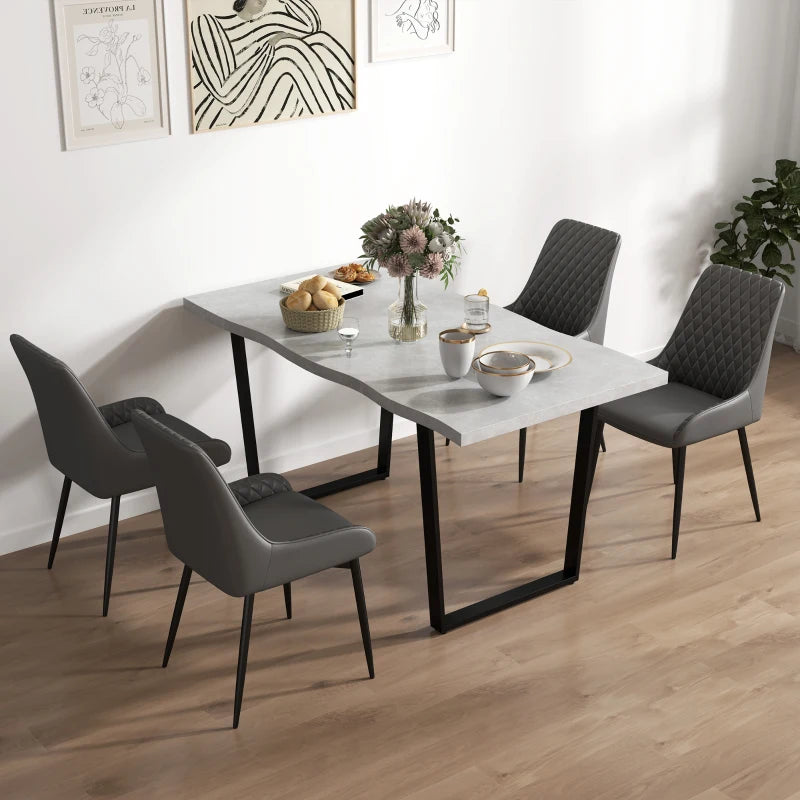 Set of 4 Modern Quilted PU Leather Dining Chairs with Metal Frame - Stylish Grey Home Seating for Executive Dining