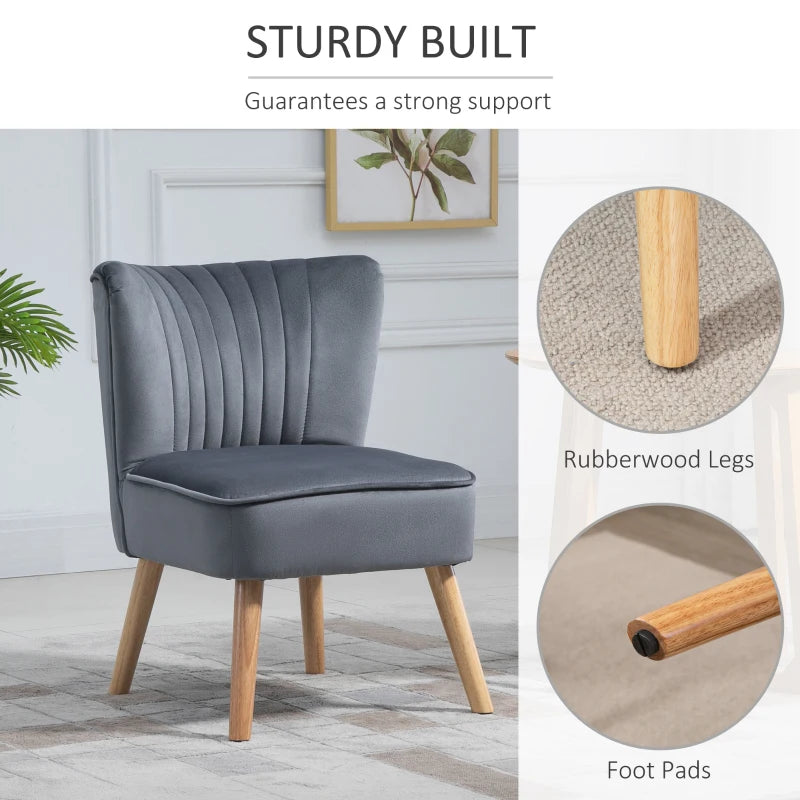 Stylish Grey Fabric Accent Chair with Rubber Wood Legs and Thick Padding for Living Room Comfort