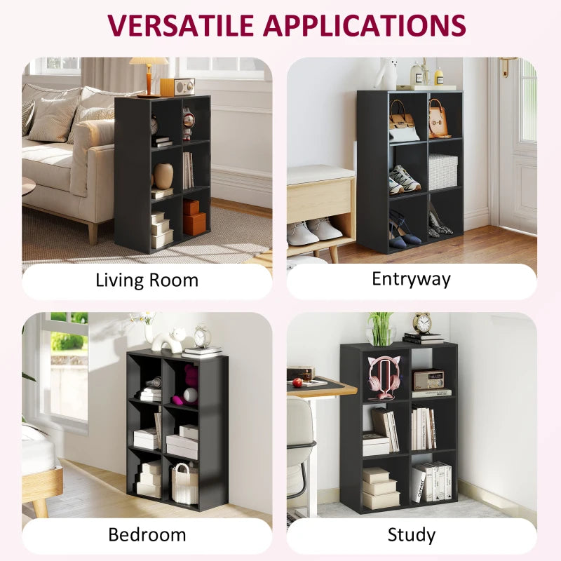 Stylish 6-Cube Bookshelf in Black - Modern Storage Solution for Home or Office, Perfect for Organizing Books and Decor