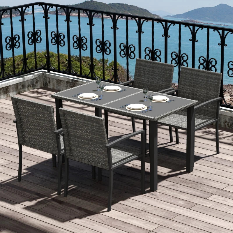 Grey 5-Piece Outdoor Patio Dining Set with Glass Tabletop and 4 Chairs