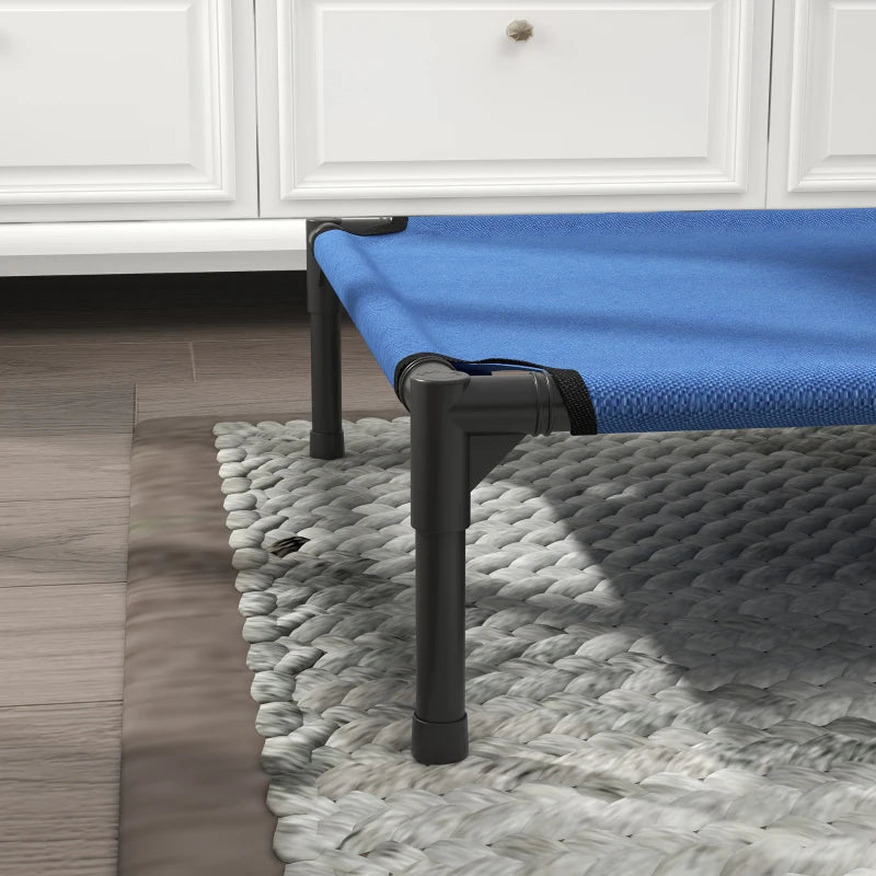 Elevated Dog Bed for Cats & Dogs - Portable Medium Camping Bed with Metal Frame - Blue Color