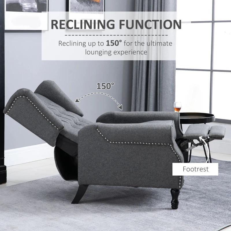 Vintage Wingback Recliner Armchair with Nail Head Trim and Button Tufted Back for Living Room, Grey