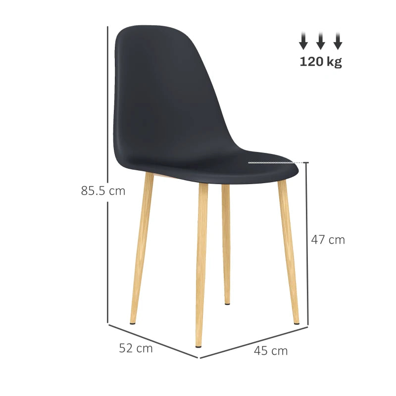 Modern Black Dining Chairs Set of 4 - Stylish Kitchen Chairs with Backrest & Steel Legs for Dining Room & Living Room