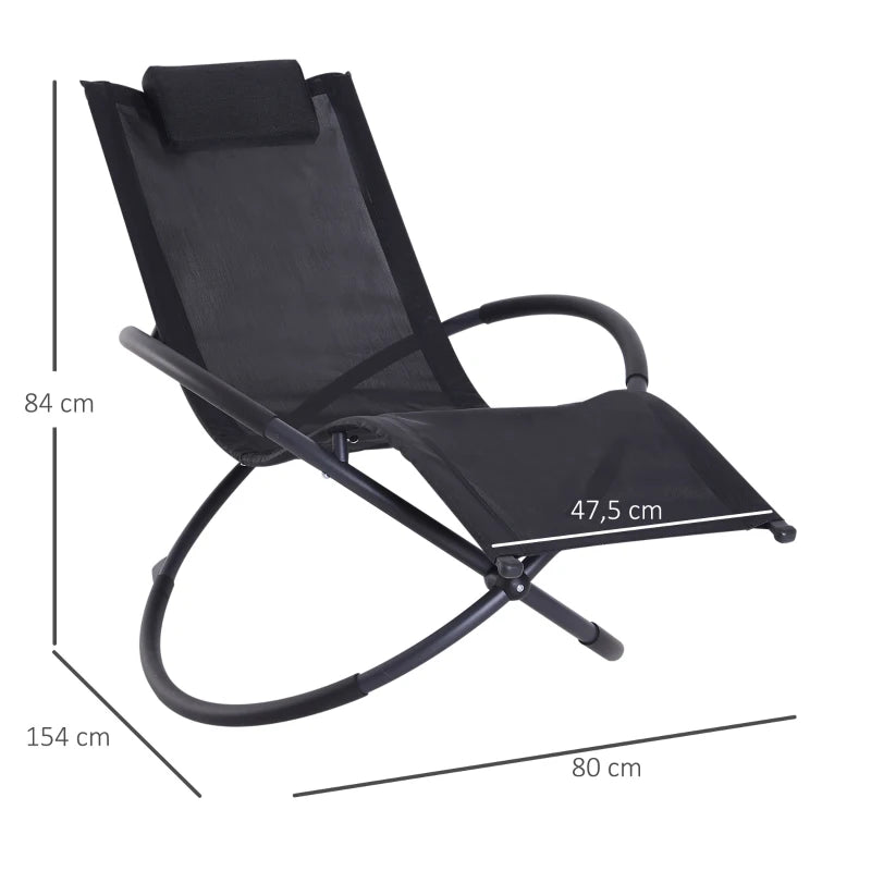 Black Outdoor Zero Gravity Rocking Chair with Pillow
