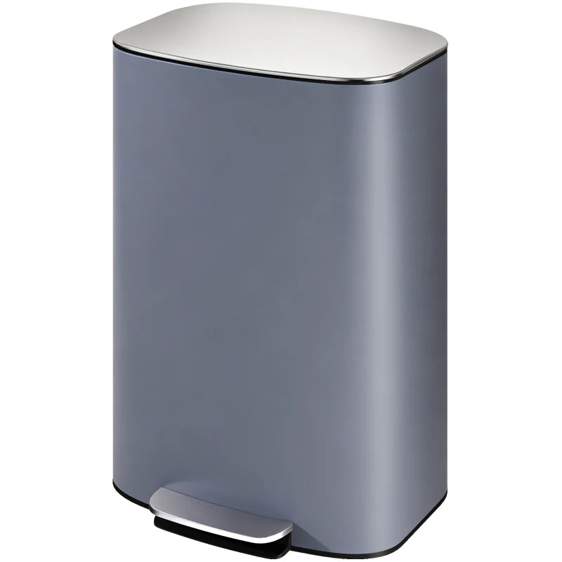 50L Stainless Steel Kitchen Bin with Soft-Close Lid, Stay-Open Function, Removable Inner Bucket & Carry Handle - Grey