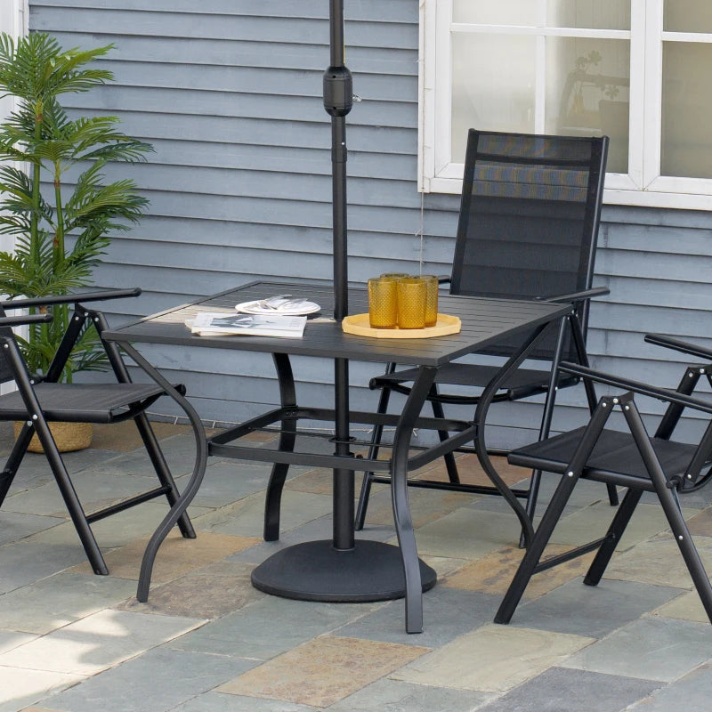 Black Metal Outdoor Dining Table for Four with Parasol Hole, 94 x 94 cm