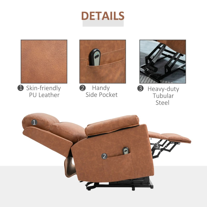 Brown Faux Leather 70° Electric Riser Recliner Chair for Ultimate Comfort and Support