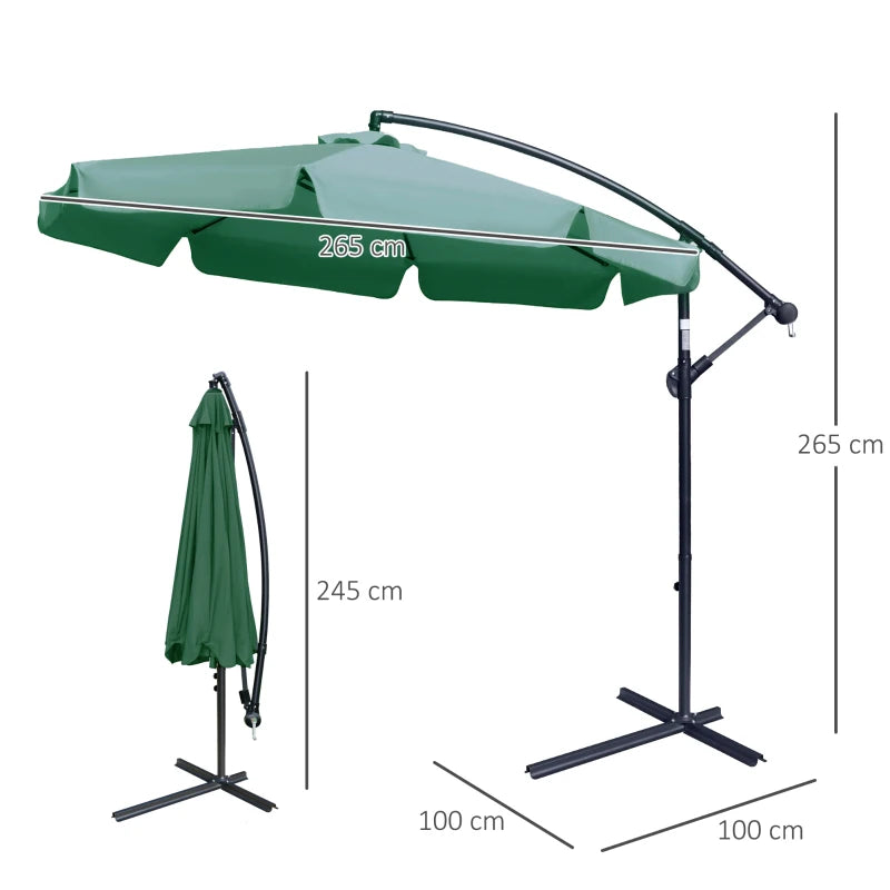 Green Cantilever Garden Parasol with Crank Handle - Outdoor Sun Shade