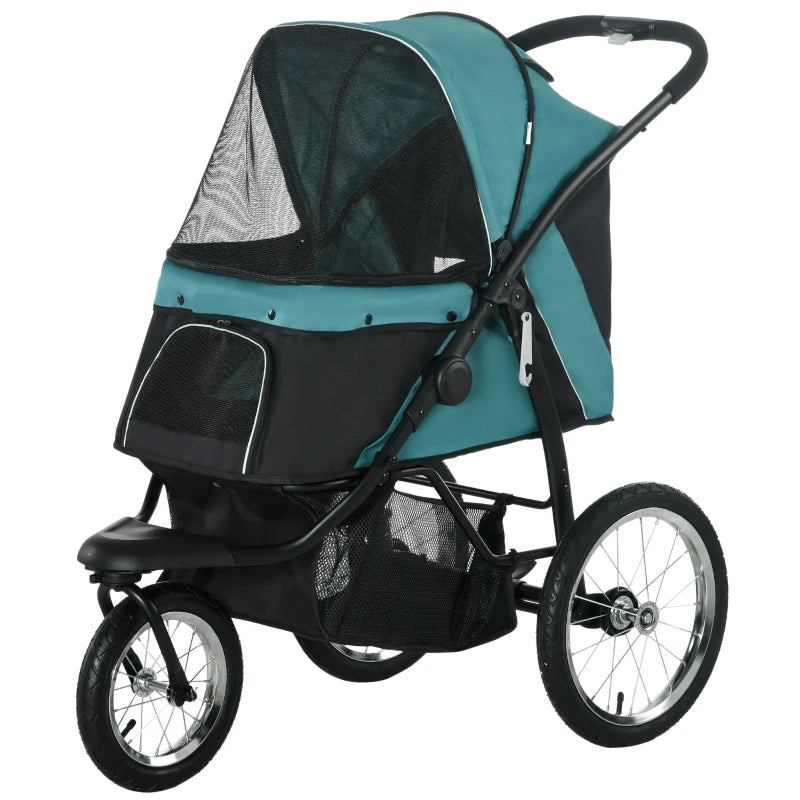 Foldable Pet Stroller Jogger for Medium and Small Dogs with Canopy and Three Wheels Green