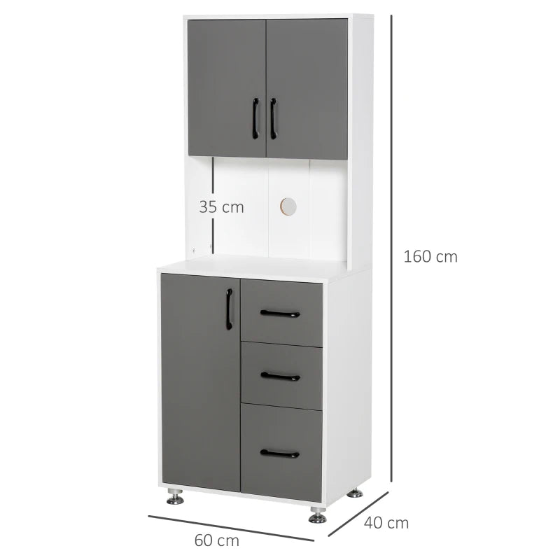 Modern Grey Kitchen Cupboard with Storage Cabinets, 3 Drawers & Open Countertop - Stylish Living Room Furniture
