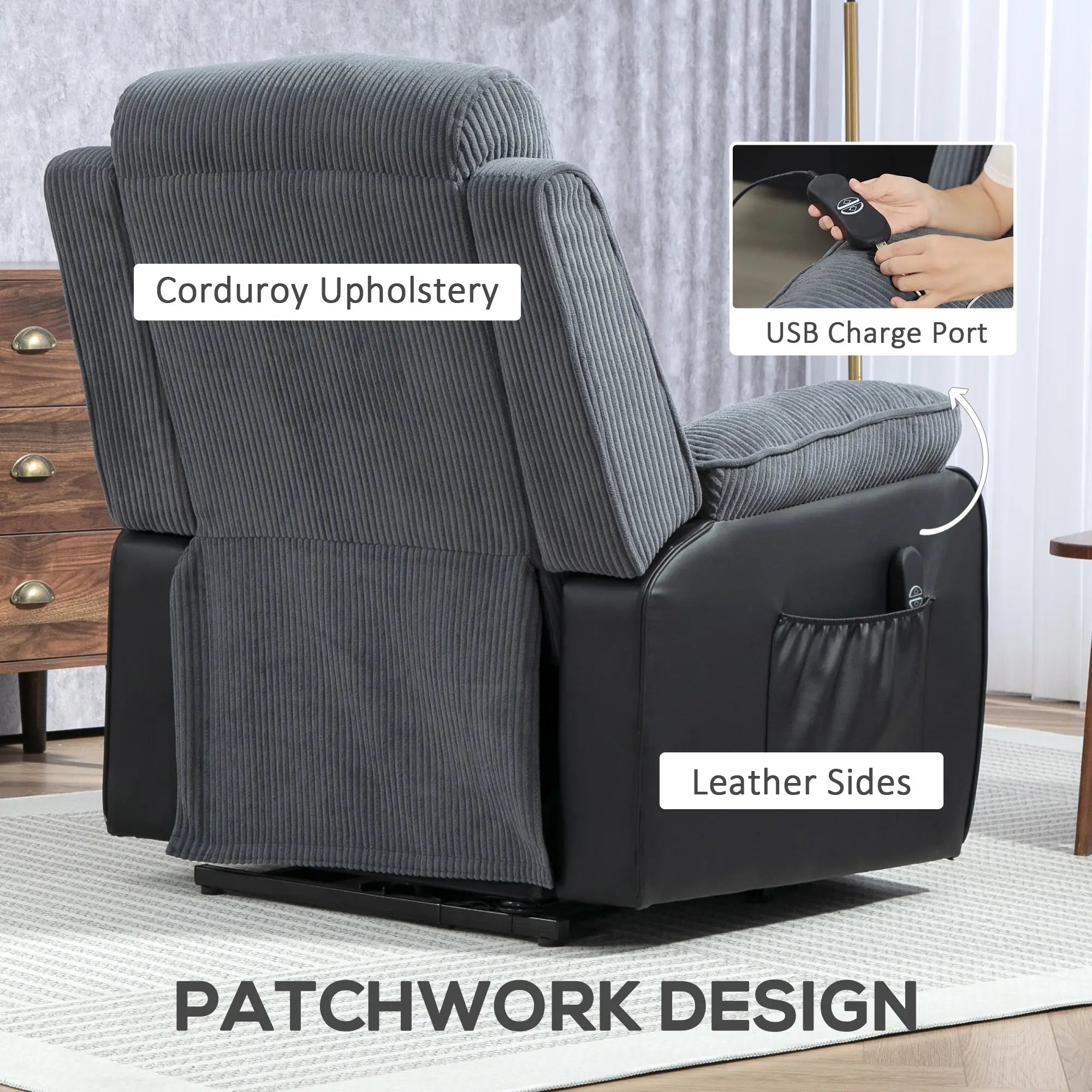 Overstuffed Dark Grey Electric Lift Recliner Chair for Elderly – Power Riser Armchair with 150° Recline, Footrest, USB Charging Port & Supportive Padding – Adjustable Mobility Sofa for Seniors