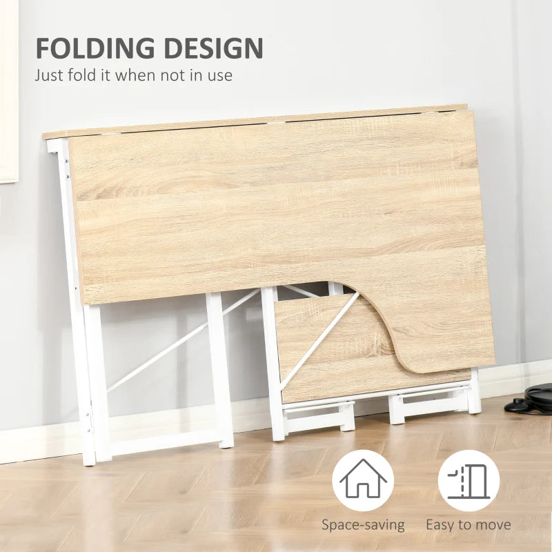 L Shaped Folding Desk with 2-Tier Storage Shelf - Corner Computer Desk for Home Office, Easy Assembly, Oak Tone, 120x72.5cm