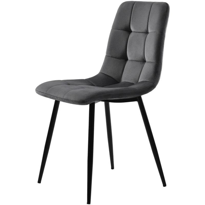 Set of 4 Ergonomic Velvet Dining Chairs with Metal Frame and High-Density Foam Padding in Grey
