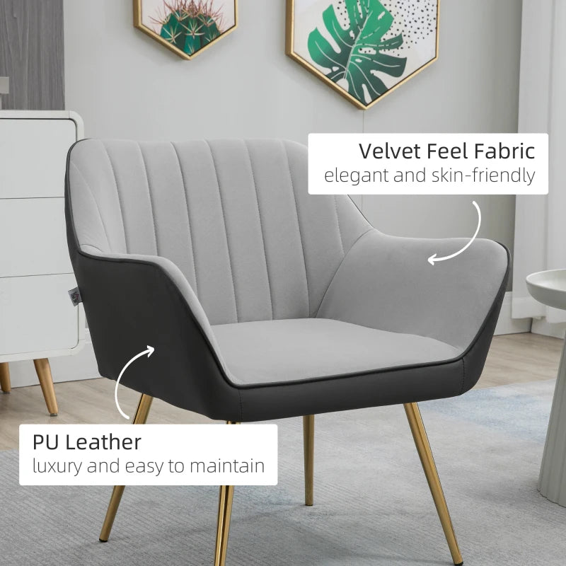 Velvet Accent Chairs with Gold Legs for Modern Living Room and Bedroom, Light Grey Upholstered Design