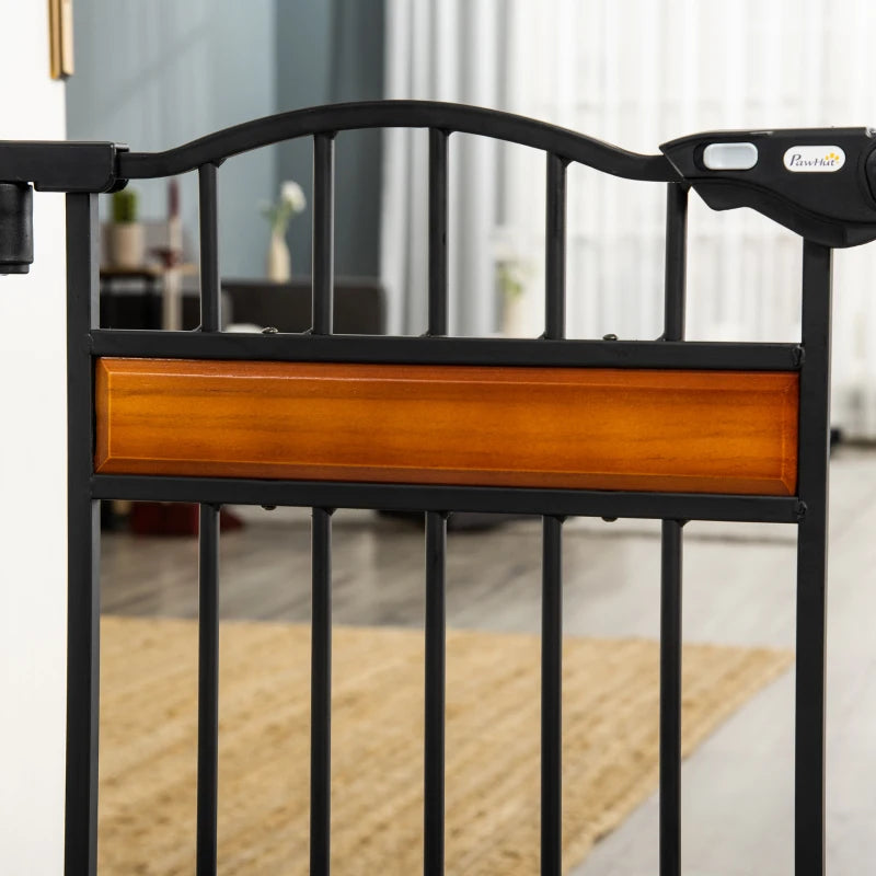 Pet Safety Gate with Cat Flap, Auto Close, 74-80cm Wide for Staircases, Doorways & Hallways - Black