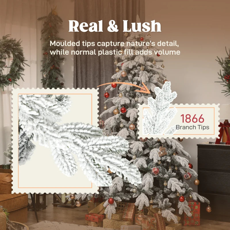 7ft Super Flocked Christmas Tree - Lush Green & White Snowy Tips - Perfect Holiday Decor for Home & Office