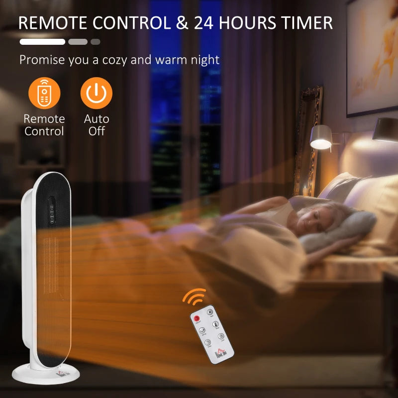 Indoor Ceramic Space Heater with Remote Control Oscillation Timer and Safety Features 1200W 2000W White