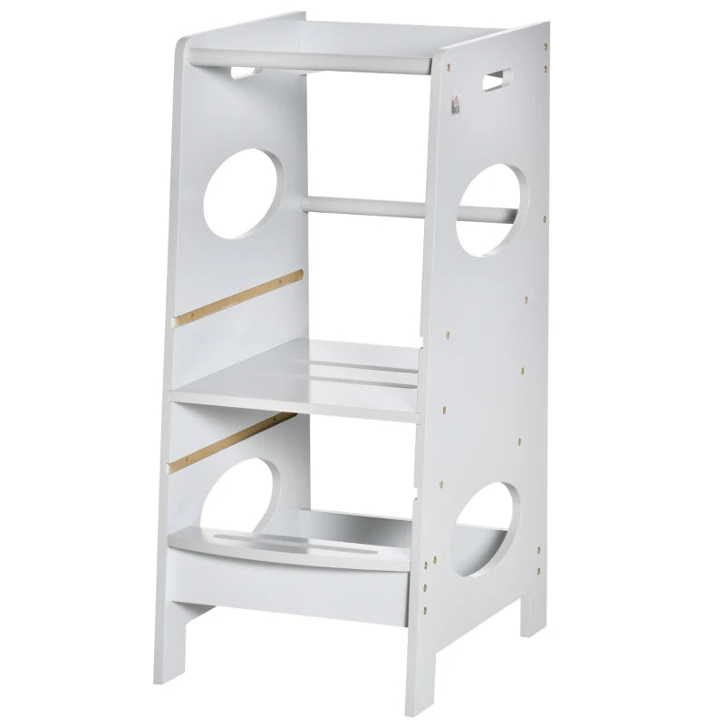 Adjustable Kids Step Stool - Toddler Kitchen Tower with Safe Standing Platform, Grey - Perfect for Little Helpers!