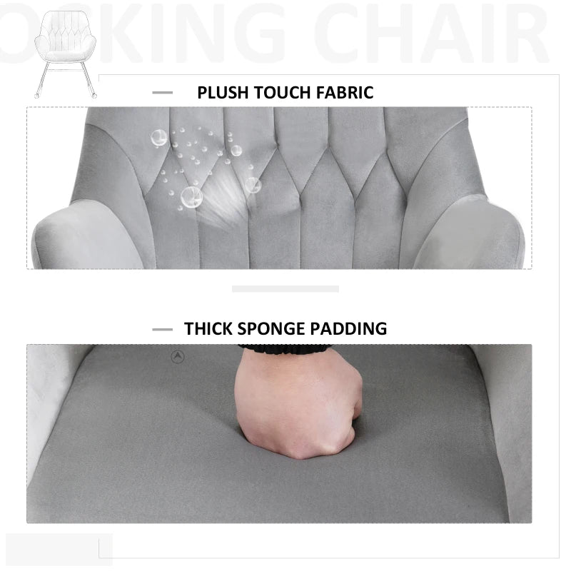 Stylish Rocking Chair with Steel Frame and Sponge Padding for Living Room, Office, Balcony in Grey and Black