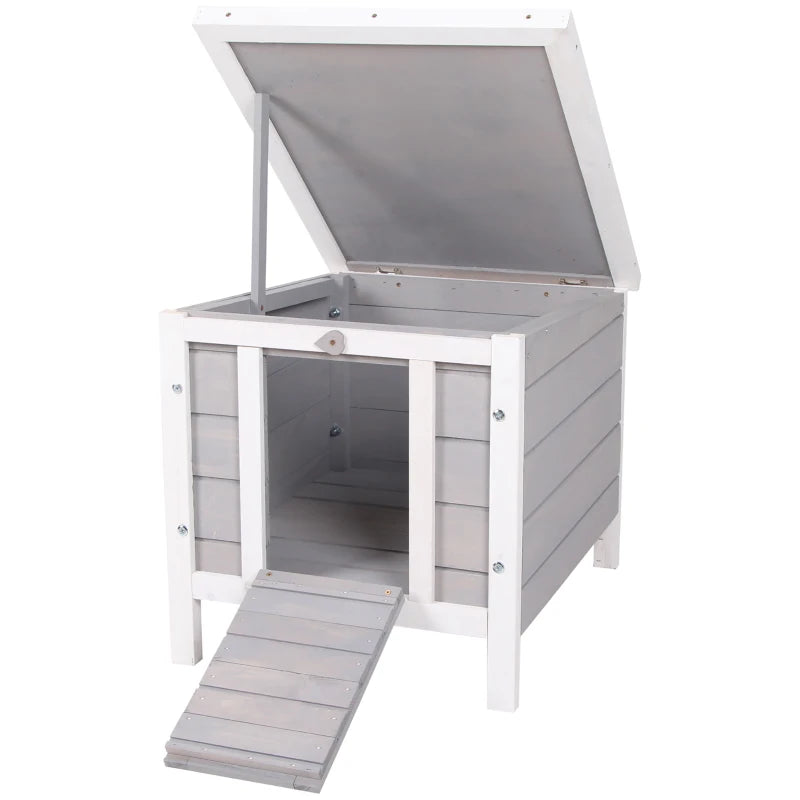 Wooden Rabbit Hutch Outdoor - Guinea Pig & Bunny Cage with Openable Roof, Cat House, Small Animal House, 51x42x43cm, Grey