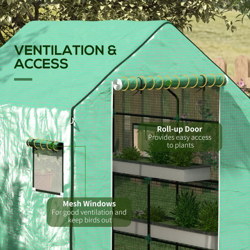 Greenhouse Cover Replacement with Roll-up Door and Windows, 140 x 143 x 190cm, Green