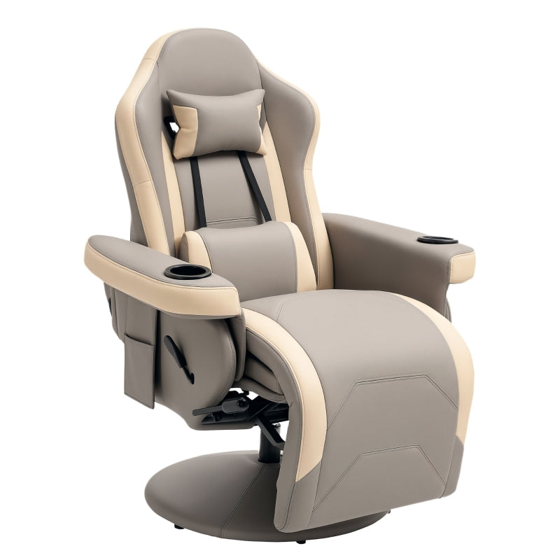Grey PU Leather Manual Recliner Armchair with Adjustable Leg Rest and 360° Swivel Function