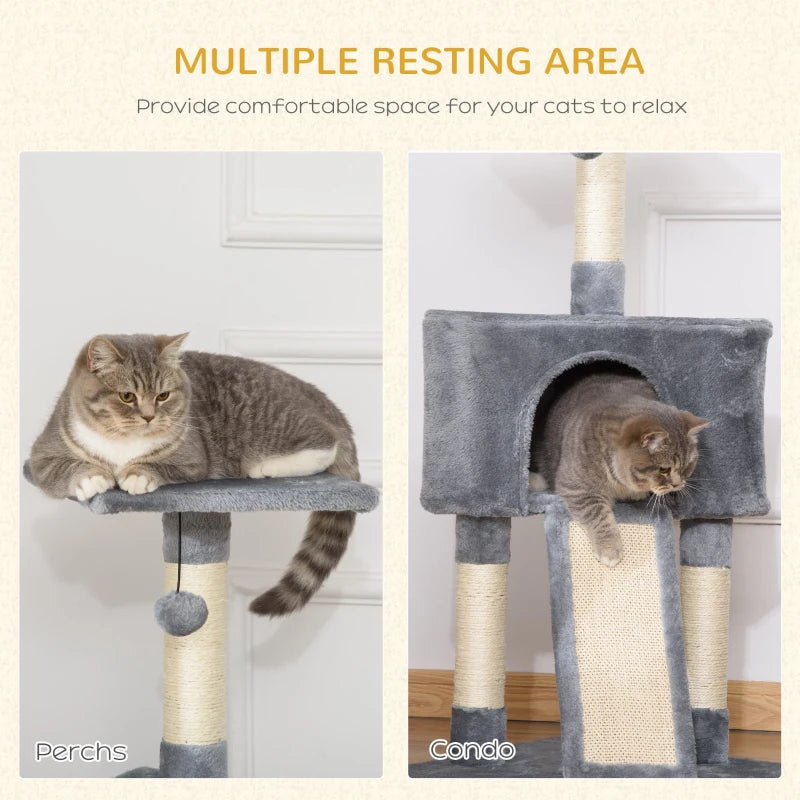 Corner Cat Tree for Indoor Cats - Grey Kitten Tower with Scratching Post, House, Ladder & Toy for Playful Kittens
