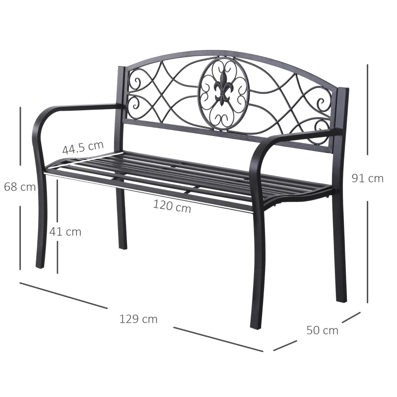 Black Metal Frame Garden Bench, 128x50x91 cm