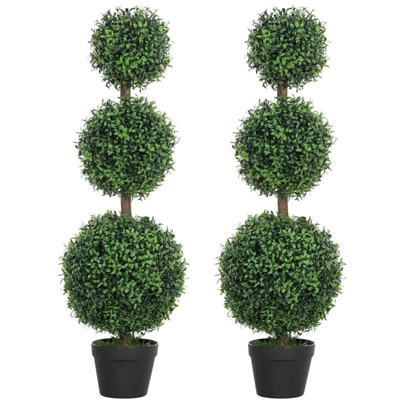 Set of 2 Decorative Artificial Boxwood Topiary Trees in Pot 100cm Green Indoor Outdoor Fake Plants for Home Decor