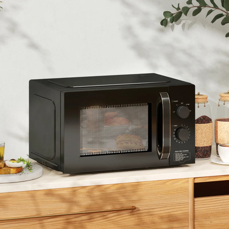 Compact 800W Solo Microwave Oven - 23L, 5 Power Levels, Defrost, 35 Min Timer, Easy Clean, Black Kitchen Appliance