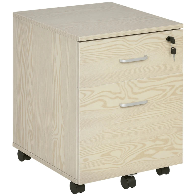 Vinsetto 2-Drawer Locking Office Filing Cabinet with 5 Wheels - Oak Wood Grain Storage for A4 Files & Home Organization