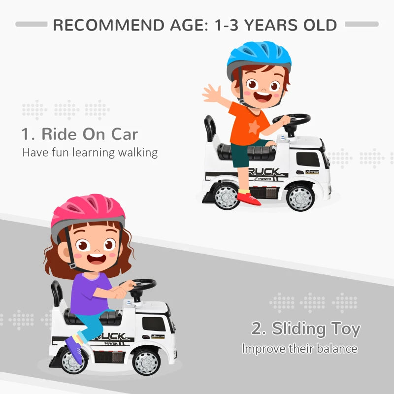 3-in-1 Ride On Car for Toddlers - Foot to Floor Slider with Horn, Steering Wheel, Under Seat Storage, Safe Design - White