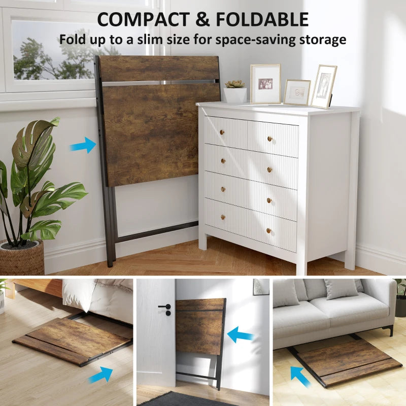 81.5 cm Rustic Brown Folding Computer Desk with Monitor Shelf - Space-Saving Home Office Furniture