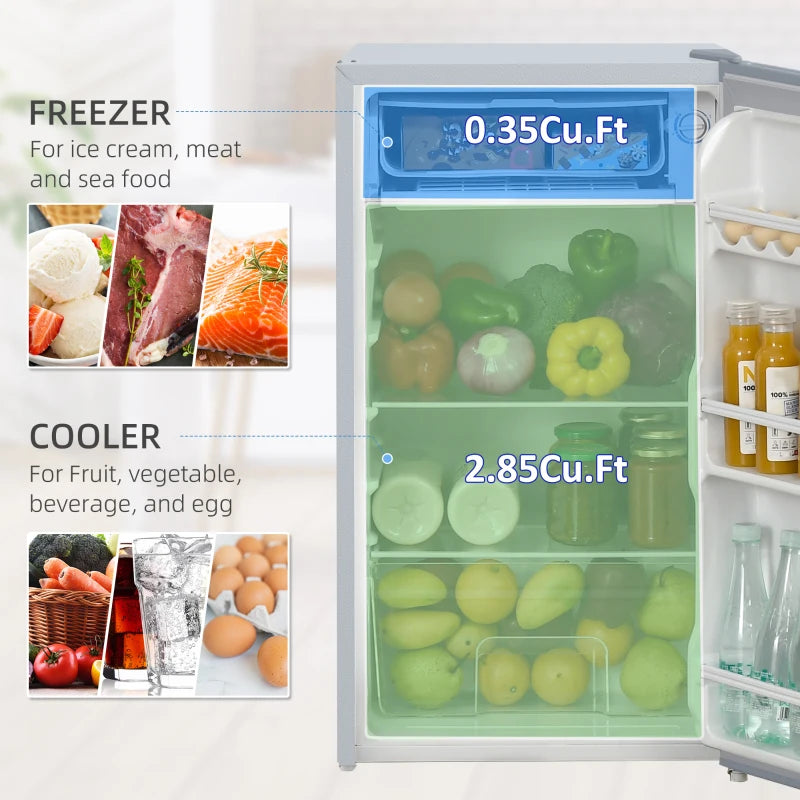 91L Freestanding Under Counter Fridge Freezer - Compact Chiller Box, Adjustable Thermostat, 47.5cm Wide, Stylish Grey Design