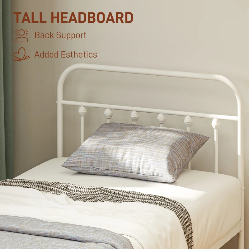 Minimalist White Metal Bed Frame - Stylish, Durable, Modern Design for Bedroom - Twin, Full, Queen Sizes Available