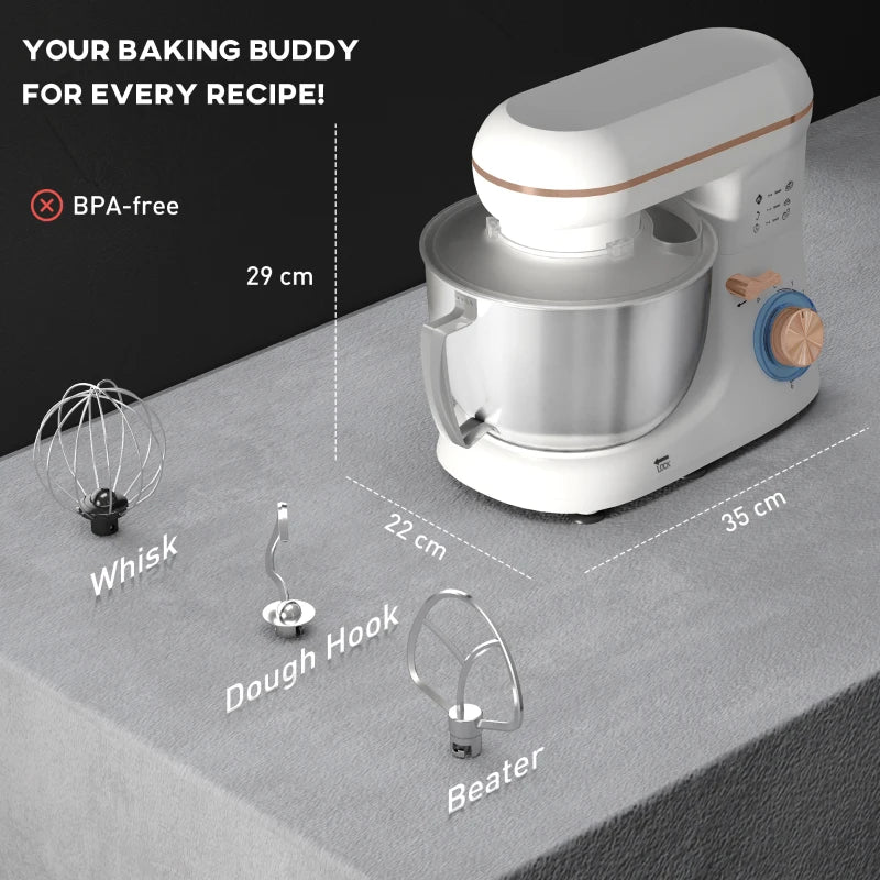 Premium 1300W White Kitchen Stand Mixer with Accessories - Powerful, Versatile, Ideal for Baking and Cooking Enthusiasts