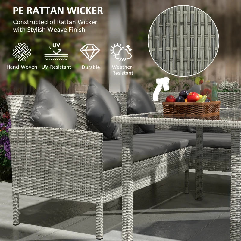 6-Seater Rattan Outdoor Dining Set w/ Cushion Garden Furniture, Dark Grey