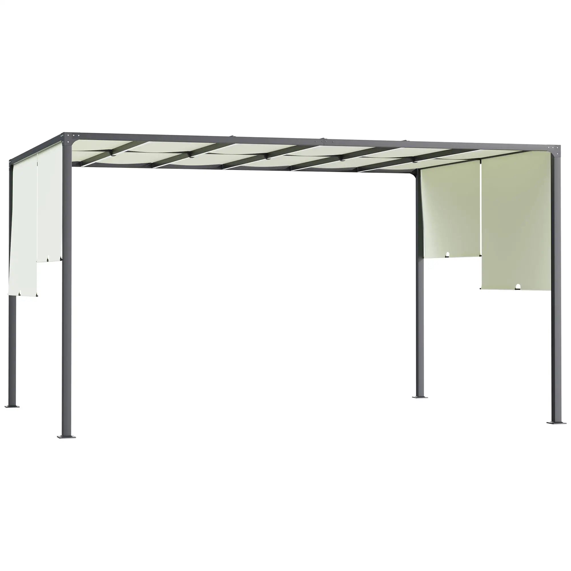 3m x 4m Fully Retractable Metal Garden Pergola - Cream White - Built-In LED Light Strip