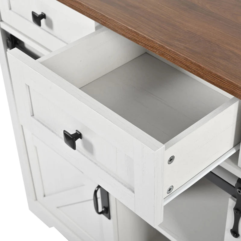 Elegant White Kitchen Island with Extendable Worktop, Smooth Wheels, Ample Storage & Foldable Cabinet - 140x45x94 cm