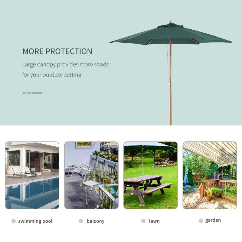 Green 2.5m Wooden Garden Parasol Sun Shade