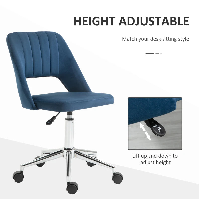 Vinsetto Dark Blue Velvet-Feel Armless Office Chair - Stylish Ergonomic Design for Home & Office Use