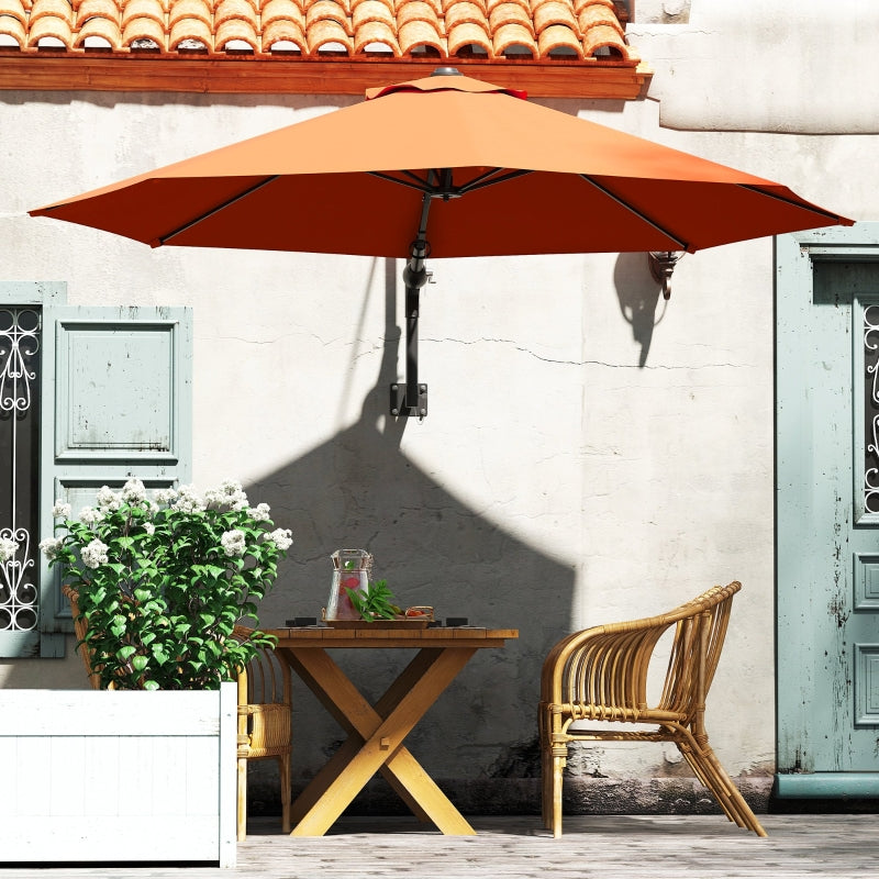 3m Wall-Mounted Parasol Shade with Handle - Outdoor Orange Sun Umbrella for Patio