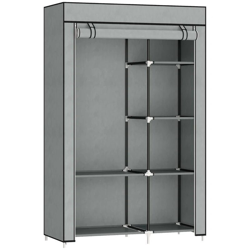 Portable Fabric Wardrobe with 6 Shelves and Hanging Rail Light Grey 103x43x162.5 cm