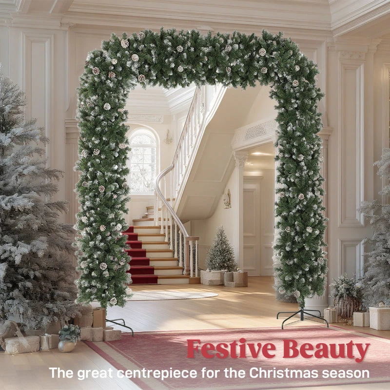 8.2 ft Snow Frosted Christmas Tree Arch - 2100 Tips, 96 Pinecones, Indoor Xmas Decor with Metal Stand