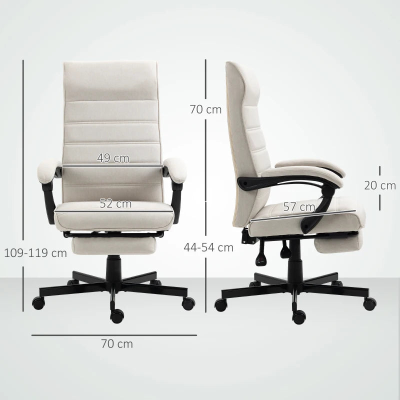 Vinsetto Cream White Office Chair - Adjustable Height Fabric Swivel Desk Chair with Rolling Wheels for Home Office & Study