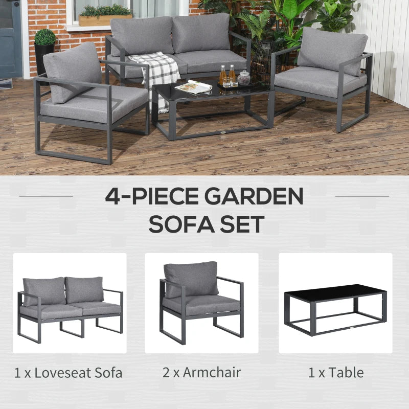 4 Piece Garden Sofa Set with Cushions Aluminium Frame Patio Furniture Grey